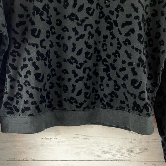 Alya Black Flocked Leopard Print Crew Neck Sweatshirt Size S - Picture 6 of 10